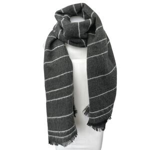 Zara Women's Black Gray Striped Knit Fringe Shawl Wrap Scarf Size M